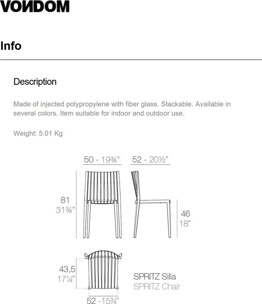 Set de 4 Scaune moderne de exterior / interior design premium SPRITZ CHAIR 56016 Vondom