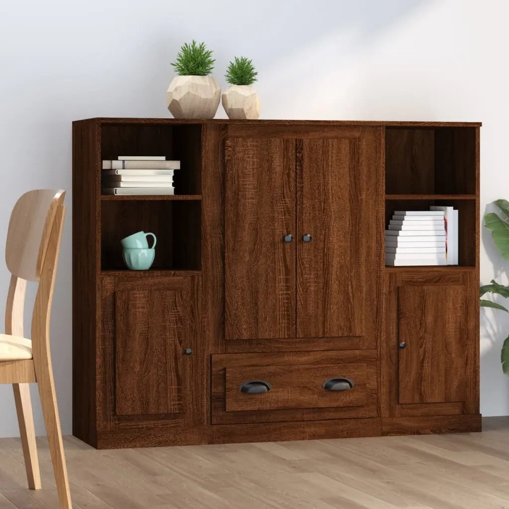 3185326 vidaXL Dulapuri înalte, 3 buc., stejar maro, lemn prelucrat