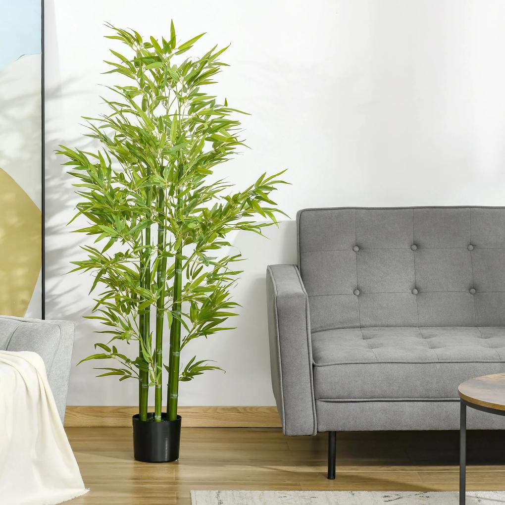 HOMCOM Planta Artificiala de Bambus 150 cm cu Ghveci Inclus, Planta Artificiala cu Aspect Realist pentru Interior si Exterior