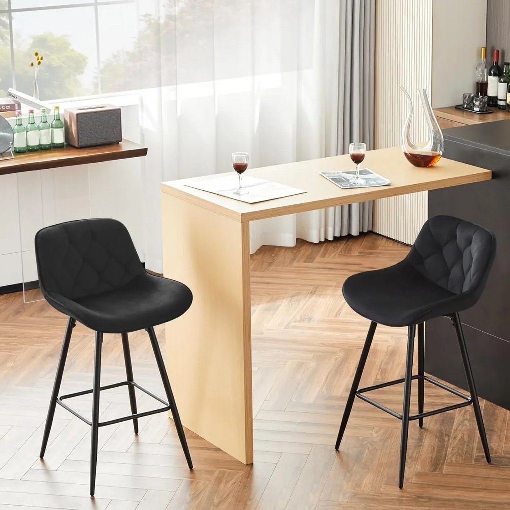 SCB202 - Set 2x Scaune Bar Negre / Gri - Catifea