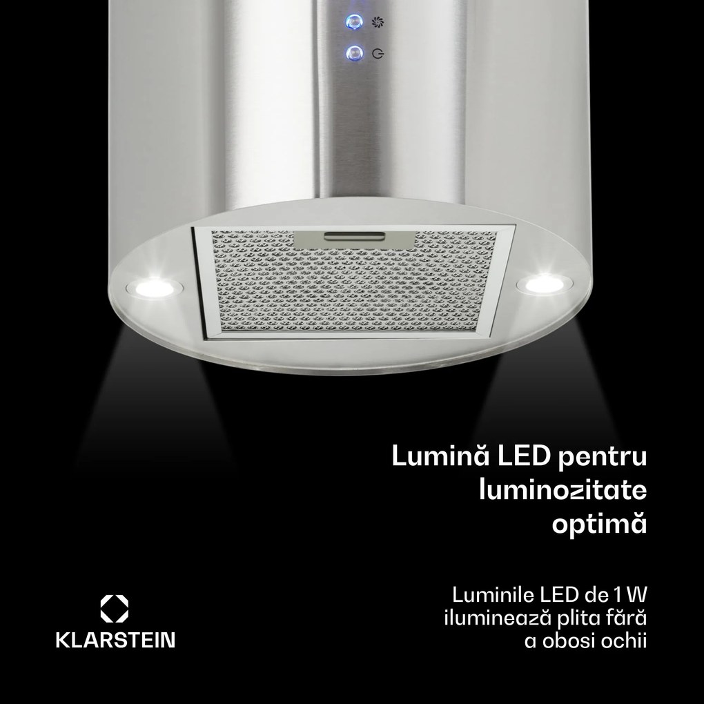 Klarstein Barett, hotă de aspirație, Ø 38 cm, convecție 590 m³/h, LED, filtru de carbon, oțel inoxidabil