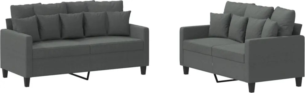 vidaXL Set de canapele cu perne, 2 piese, gri închis, textil