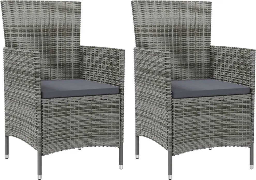vidaXL Scaune de grădină cu perne, 2 buc., gri, poliratan