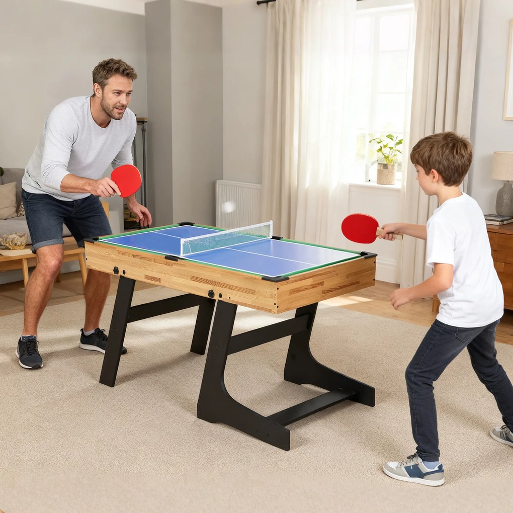 SPORTNOW Masă de Jocuri 13 în 1 Pliabilă cu Fotbal de Masă, Ping Pong, Hockey, Biliard, Șah și Altele, Nuc | Aosom Romania