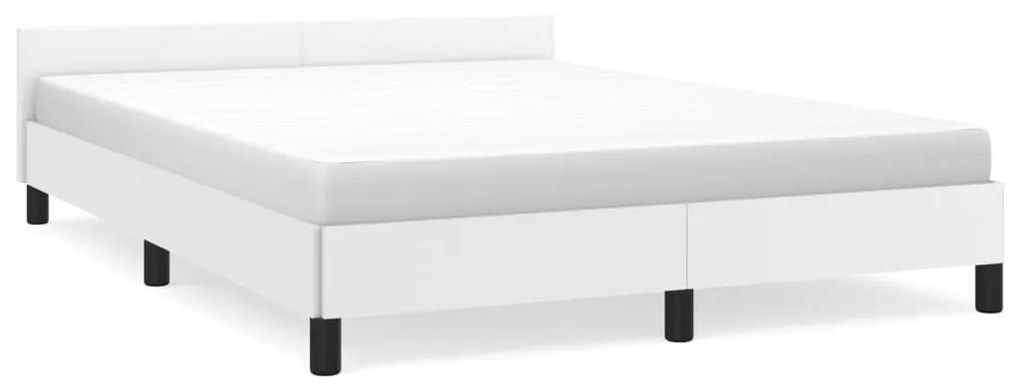 347496 vidaXL Cadru de pat cu tăblie, alb, 140x190 cm, piele ecologică