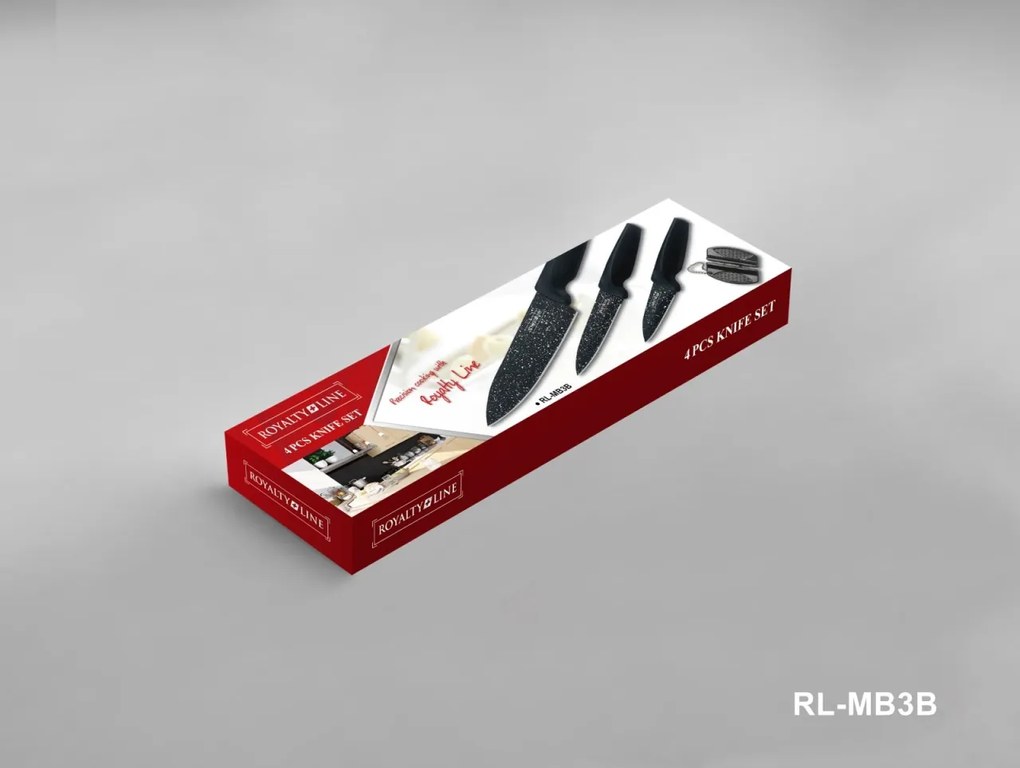 Set 3 cuțite de bucătărie cu ascuțitor de cuțite de buzunar Royalty Line RL-MB3B