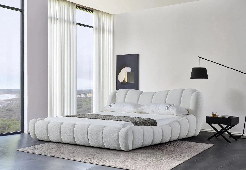 Pat dormitor dumonde, tapitat alb Royal 180x200 cm