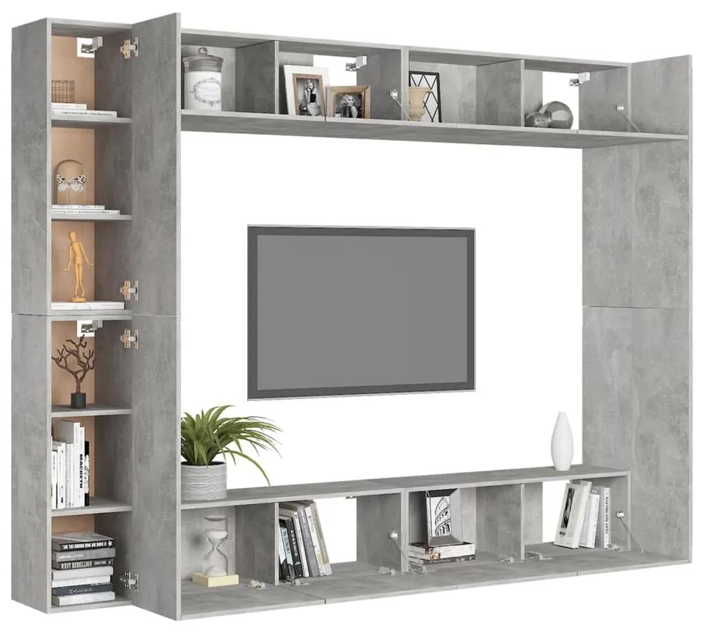 Set de dulapuri TV, 8 piese, gri beton, PAL Gri beton, 100 x 30 x 30 cm, 1