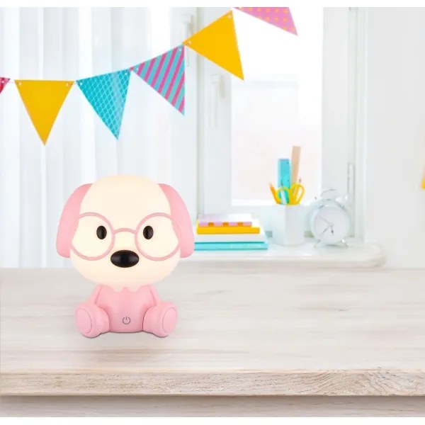 Veioză LED reîncărcabilă dimabilă de veghe pentru copii Globo 21761P PUPPY 1W/5V 500 mAh roz