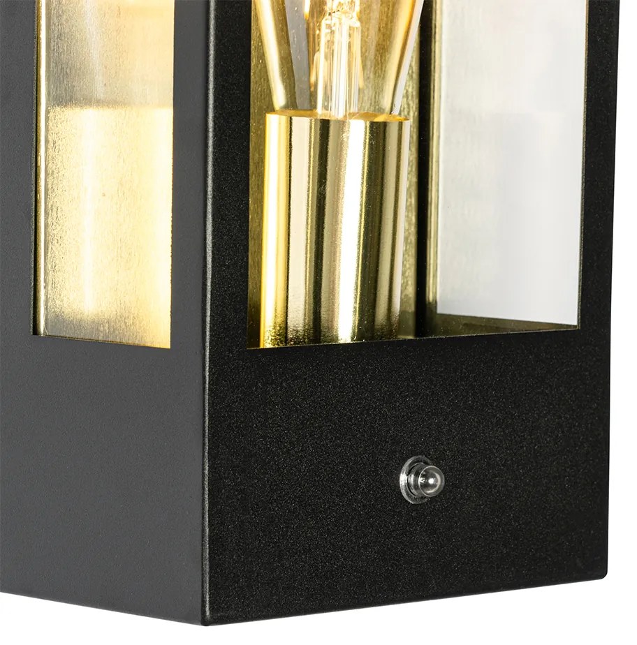 Aplică de perete exterioară neagră cu senzor crepuscular auriu - Rotterdam