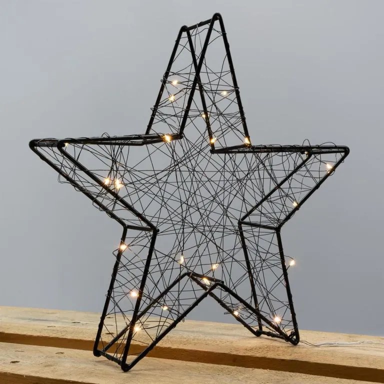 Steaua metalică de Crăciun cu efect 3D - neagră, 25 LED-uri