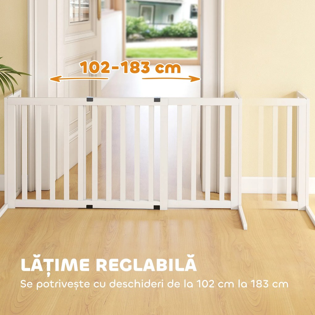 PawHut Poartă pentru Câini Pliabilă de Siguranță Extensibilă 102-183 cm cu 2 Suporturi Detașabile, Panouri Laterale, Poartă din Lemn pentru Câini de Talie Mică și Medie, Barieră Protectoare pentru Scări | Aosom Romania
