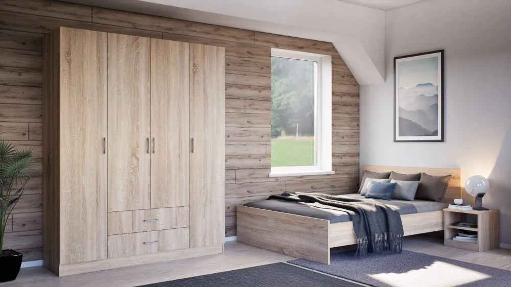 Pat dublu Miami fără cadru de pat 140x200 cm stejar sonoma-stejar sonoma