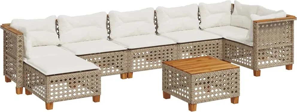 vidaXL Set canapele de grădină, 8 piese, cu perne, bej, poliratan