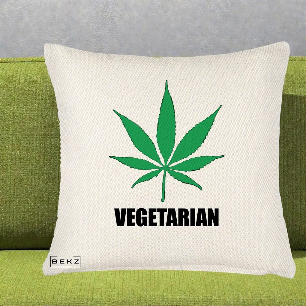 Perna Decorativa Vegetarian cu Frunza, 40x40 cm, Crem Reliefat, Husa Detasabila, Perna Inclusa, BEKZ®