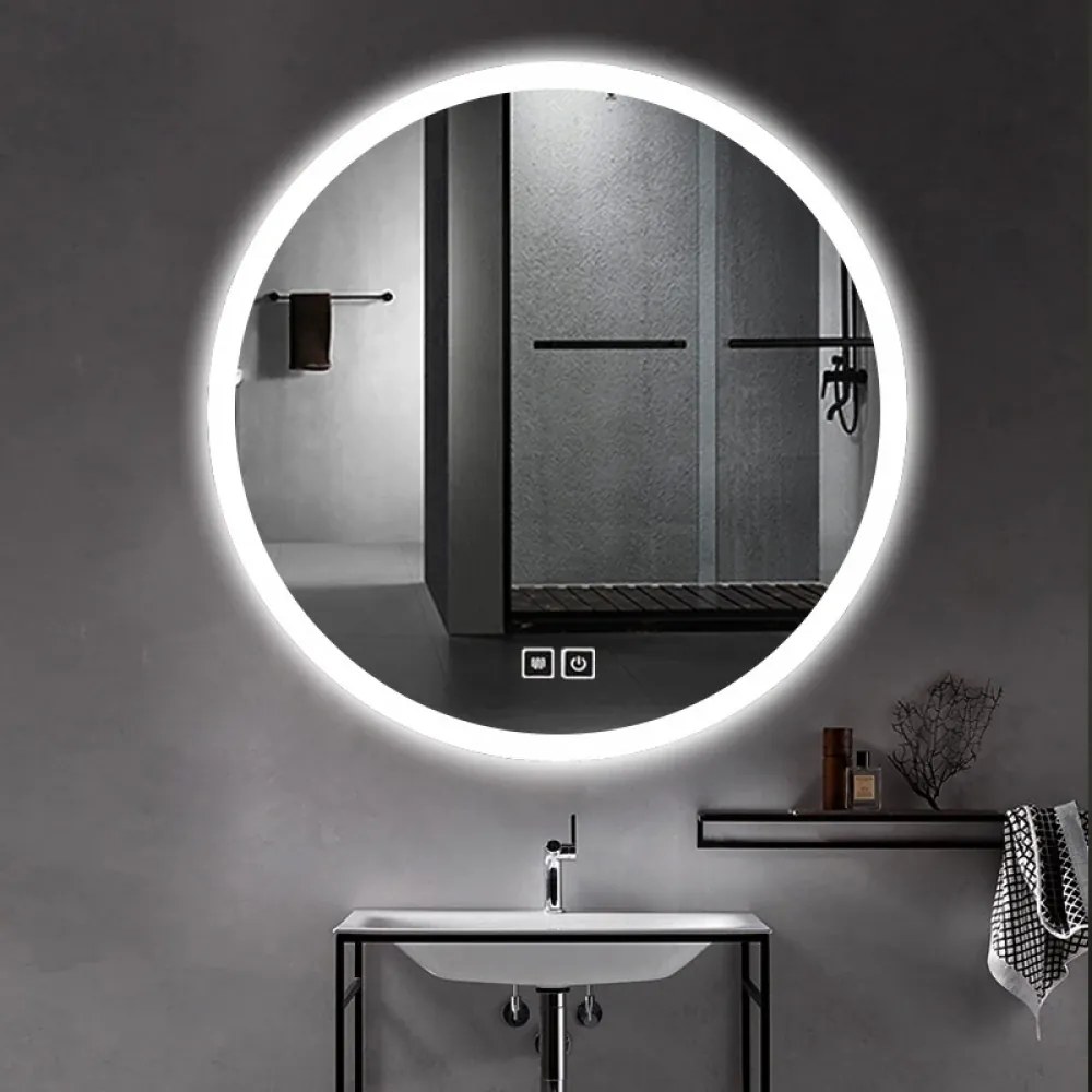 Oglindă baie, Multifuncțională, Iluminare LED Touch, Sistem Dezaburire, 70x70 cm
