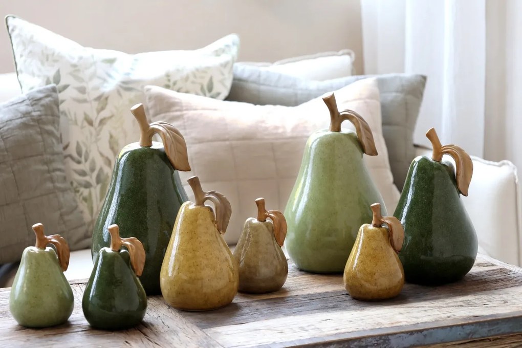 Decorațiune din ceramică în formă de pară verde închis, H13,5 cm, Ø9 cm