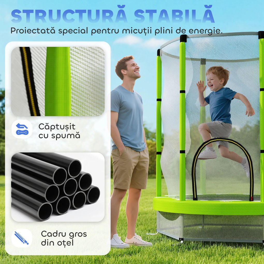 AIYAPLAY Trambulină pentru Copii 3-6 Ani cu Plasă de Siguranță, Փ140x190 cm, Verde | Aosom Romania