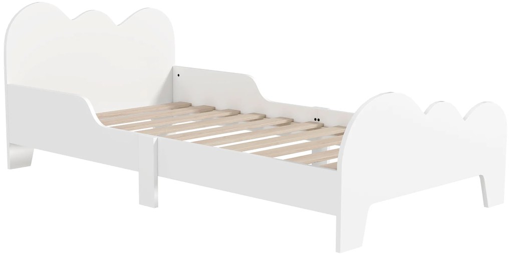 AIYAPLAY Pat pentru copii la sol 70x140 cm cu barieră de siguranță, somieră cu lamele inclusă și decorațiuni în formă de nor, alb | Aosom Romania