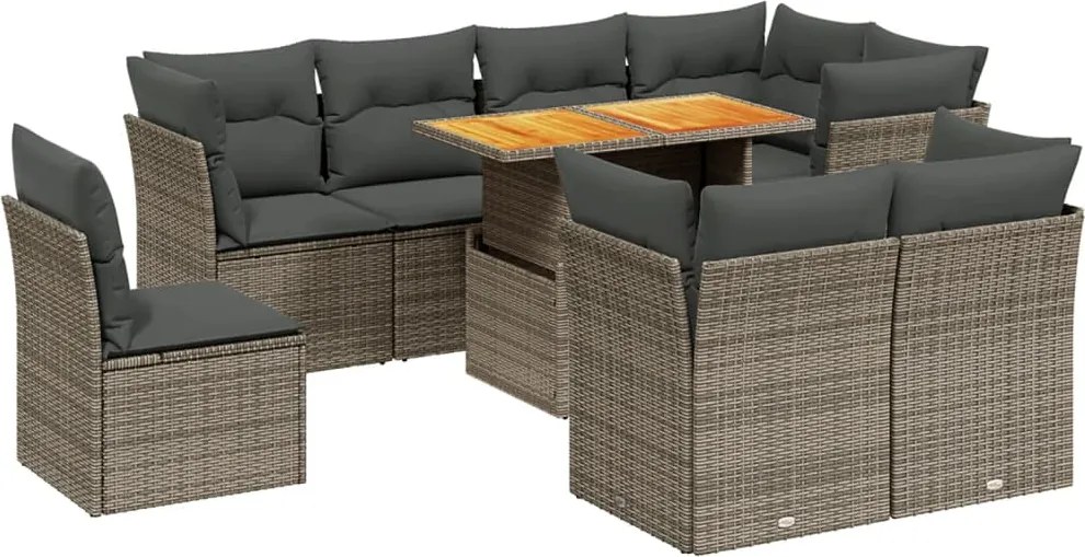 vidaXL Set canapele de grădină, 9 piese, cu perne, gri, poliratan