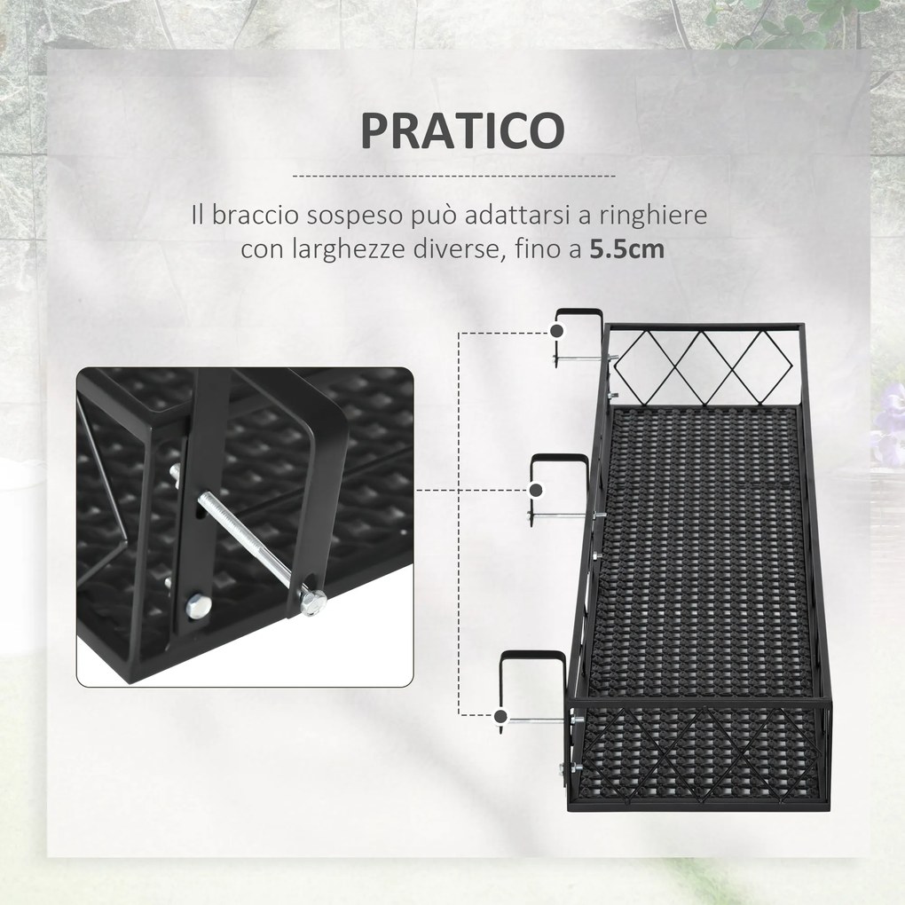 Jardiniera de Exterior Outsunny cu Carlige pentru Balustrada, Suport Ghivece pentru Balcon si Terasa din Metal, 100x31x12cm, Negru | Aosom Romania