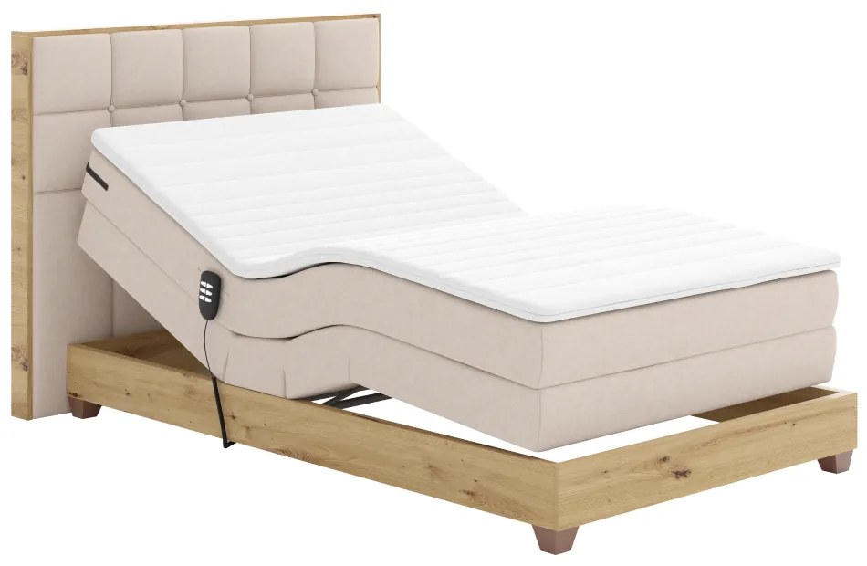 Pat electric reglabil, boxspring, bej/stejar artizanal, 120x200, TIANA