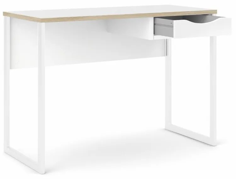 Birou alb EFREM PLUS 513 cu 1 sertar si blat cu decor de stejar