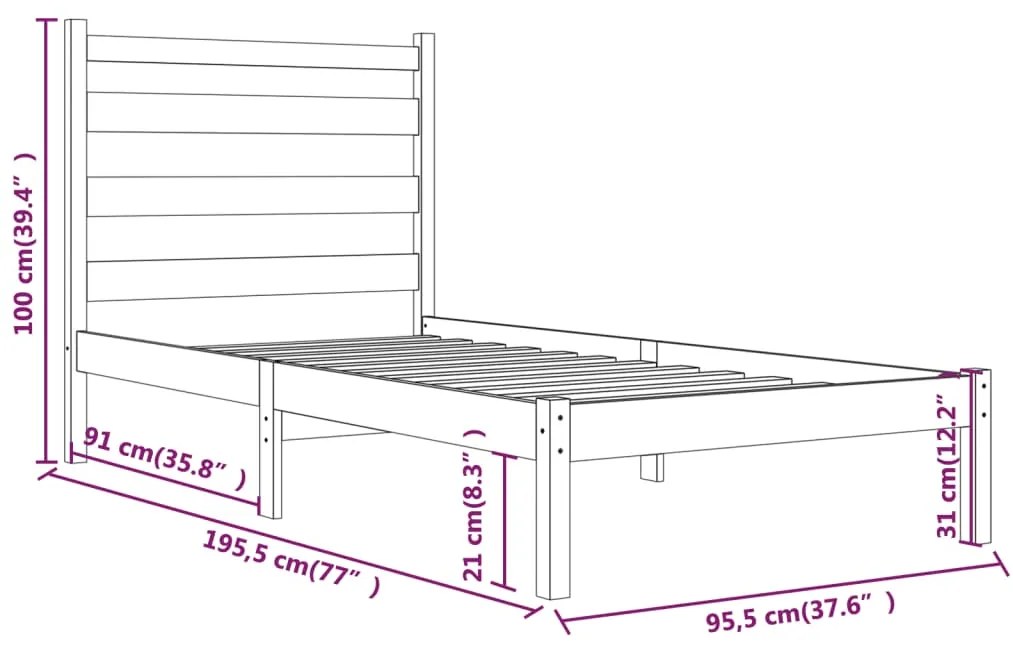 Cadru de pat Single 3FT, 90x190 cm, lemn masiv de pin Maro, 90 x 190 cm