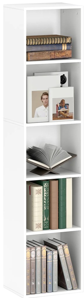 HOMCOM Bibliotecă etajeră de depozitare 5 nivele cu rafturi reglabile pentru sufragerie, dormitor, birou, 30x24x133,5cm, alb | Aosom Romania
