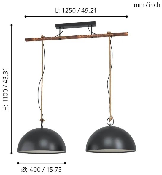 Eglo 43397 - Lustră pe cablu HODSOLL 2xE27/40W/230V