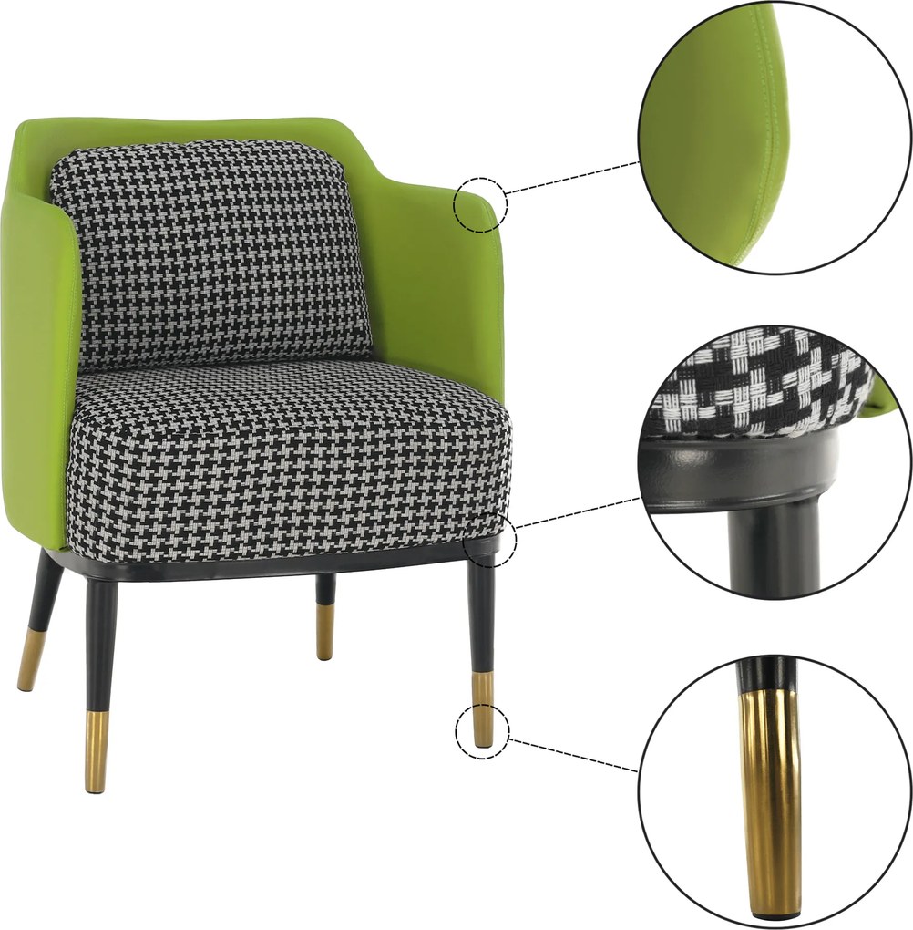 Fotoliu design, model alb-negru/ piele ecologică verde, EMREN