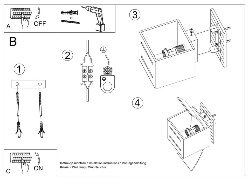 Aplică de perete albă Carlo – Sollux