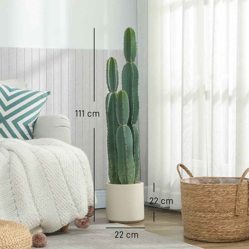 HOMCOM Plantă artificială cactus cu 3 tulpini din EVA, cu ghiveci din PP, decor pentru living, 25 x 25 x 111 cm, verde | Aosom Romania