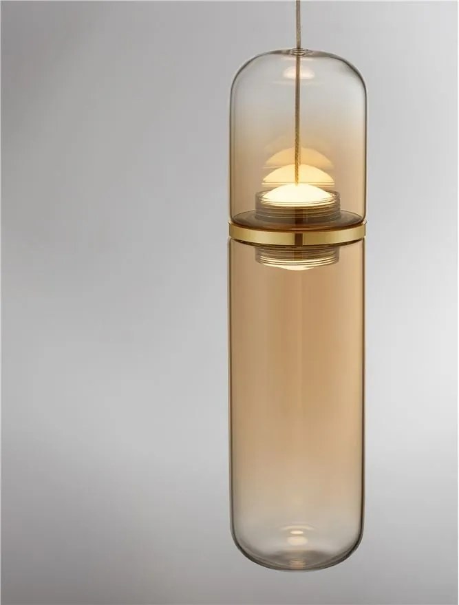 Pendul modern LED, Metal, Auriu, Sticla, Amber, Norma