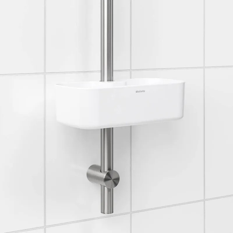 Organizator de duș Brabantia ReNew 1004187, 7.5x13.3x24.4 cm, Fund cu găuri de apă, Rezistent la coroziune, Alb