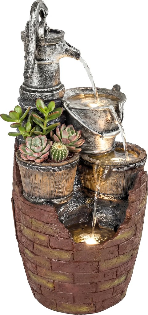 Outsunny Fântână 4 niveluri rustică, fântână de grădină cu iluminare LED, ghiveci pentru plante, pompă, reglabilă 34 x 31 x 76 cm | Aosom Romania