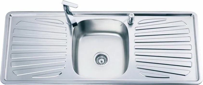 Chiuveta inox Inter Ceramic Alpaca cu o cuva si picurator in dreapta si stanga finisaj inox 120x50 cm