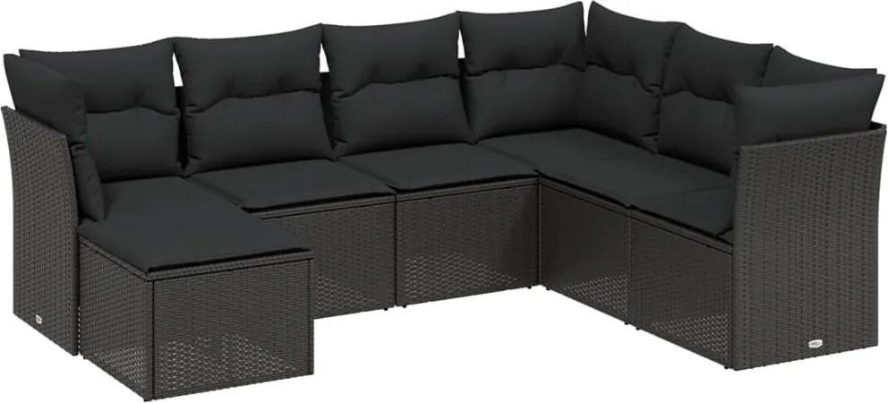 vidaXL Set canapele de grădină cu perne, 7 piese, negru, poliratan