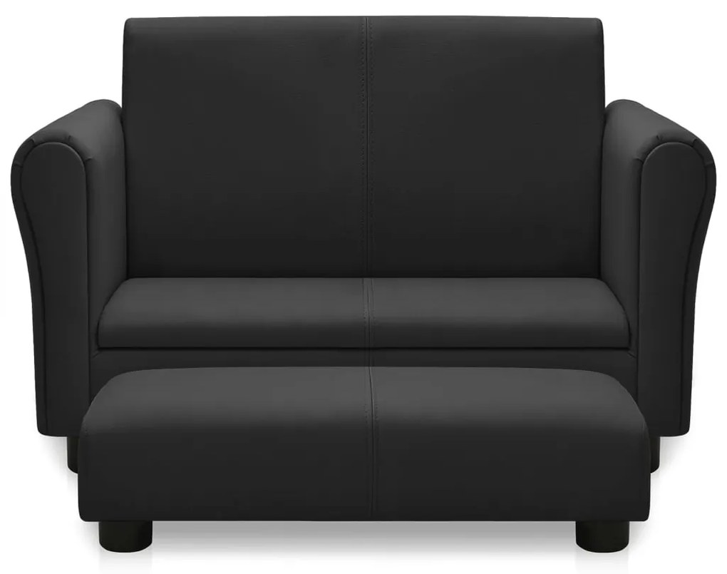 325510 vidaXL Canapea pentru copii cu taburet, negru, piele ecologică