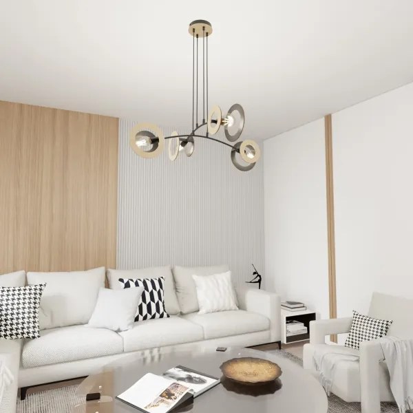 Lustră pe cablu SKIVA 4xE27/15W/230V negru/bej