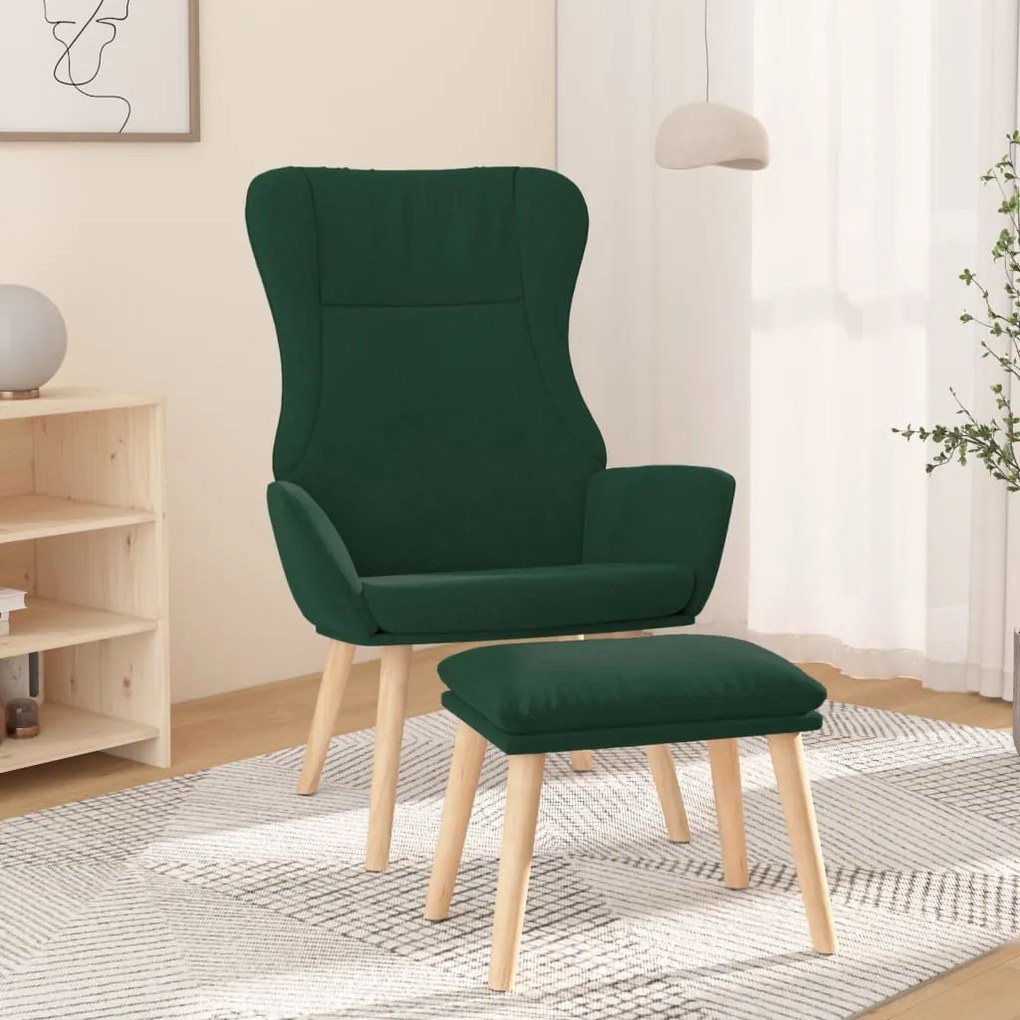 vidaXL Scaun de relaxare cu taburet, verde închis, textil