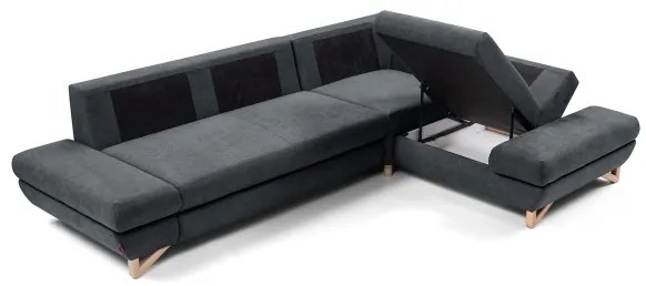 Colțar extensibil tapițat AVESTA, cu spațiu de depozitare, configurație L pe partea dreaptă, antracit