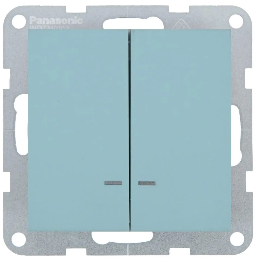 Intrerupator dublu cu led 10A, IP20, Turcoaz, Panasonic Karre Plus 55 Soft Touch