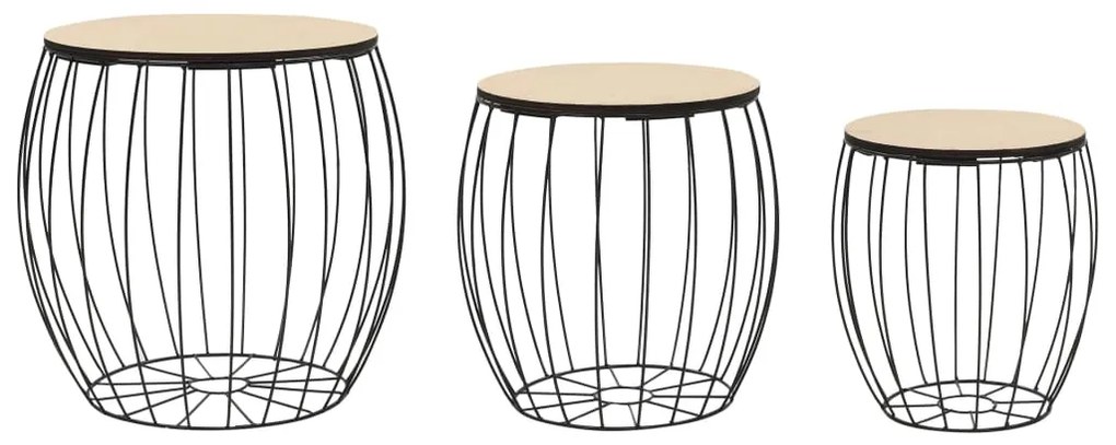 246838 vidaXL Set măsuțe de cafea, 3 buc., placaj de plop, fier