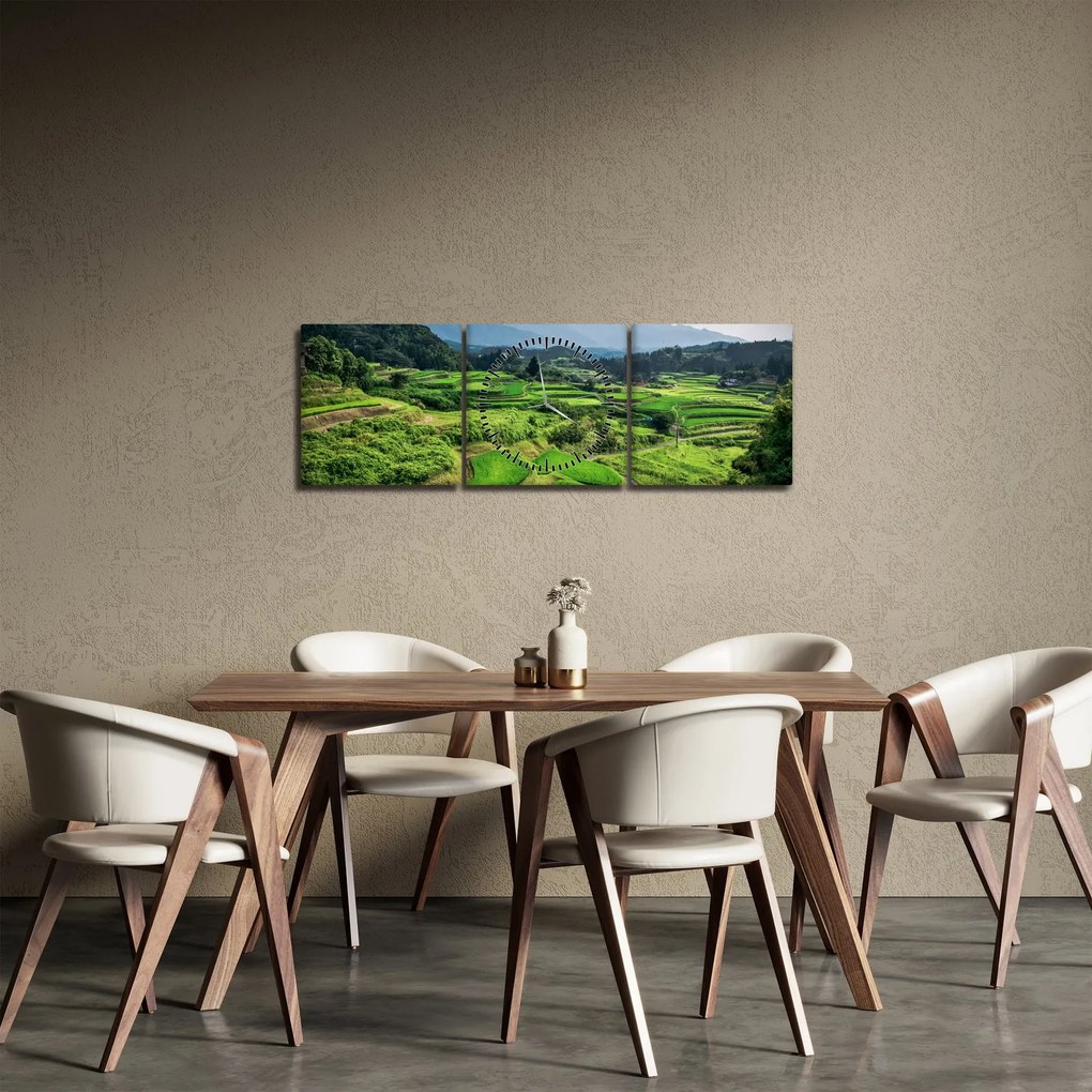 Tablou cu câmp de orez (cu ceas) (90x30 cm)