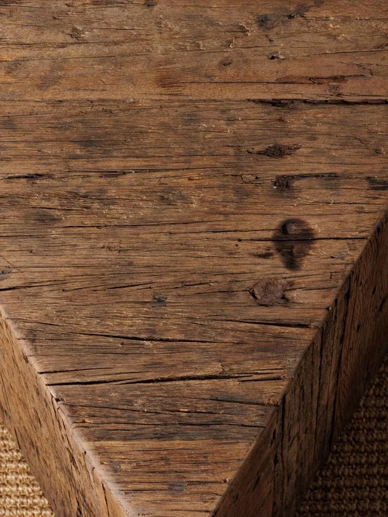 Set 2 masute laterale din lemn reciclat, cu aspect rustic, Triangle
