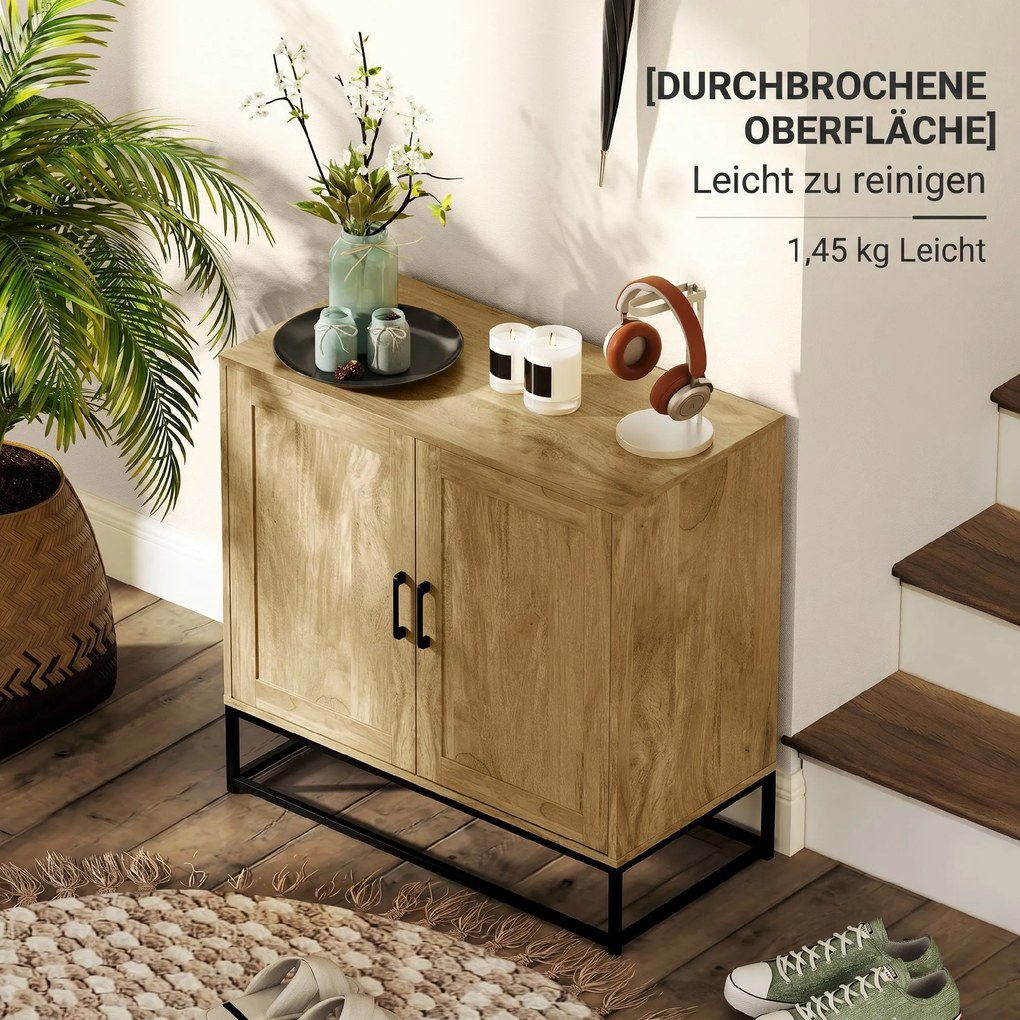 HOMCOM Bufet de Bucătărie cu 2 Nivele și Raft Reglabil, Mobilier din Pal Melaminat și Oțel, 80x40x78 cm, Lemn Natural | Aosom Romania