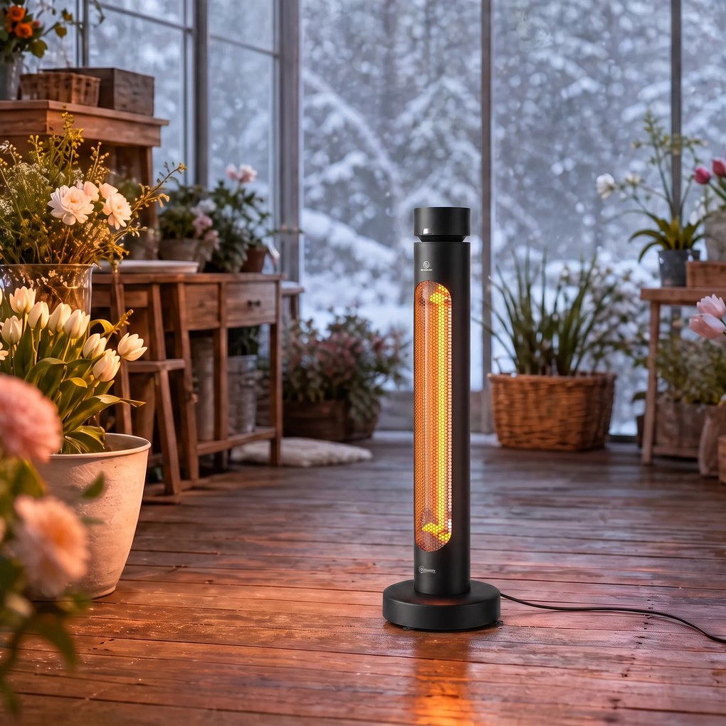 Outsunny Încălzitor Electric Oscilant cu Infraroșu, 2000 W, cu Telecomandă, Negru | Aosom Romania