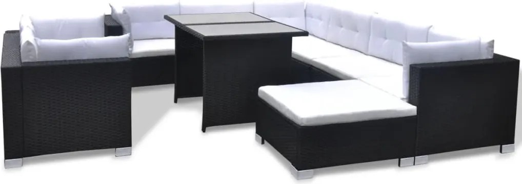 vidaXL Set mobilier de grădină cu perne, 10 piese, negru, poliratan