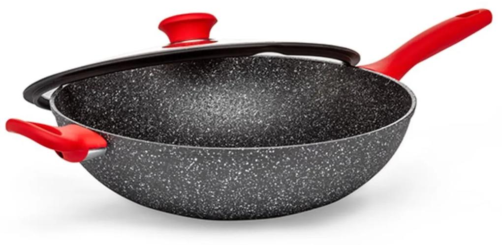 Tigaie wok cu capac Atlanta, Luigi Ferrero, 32 x 9 cm, aluminiu/sticla
